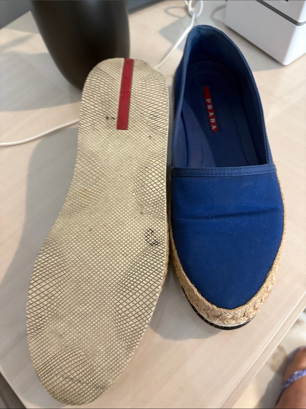 Prada Blue Canvas Espadrille Slip-On Loafers with Natural Jute Trim - Picture 4 of 4